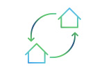 Upgrading or Downsizing icon with two houses